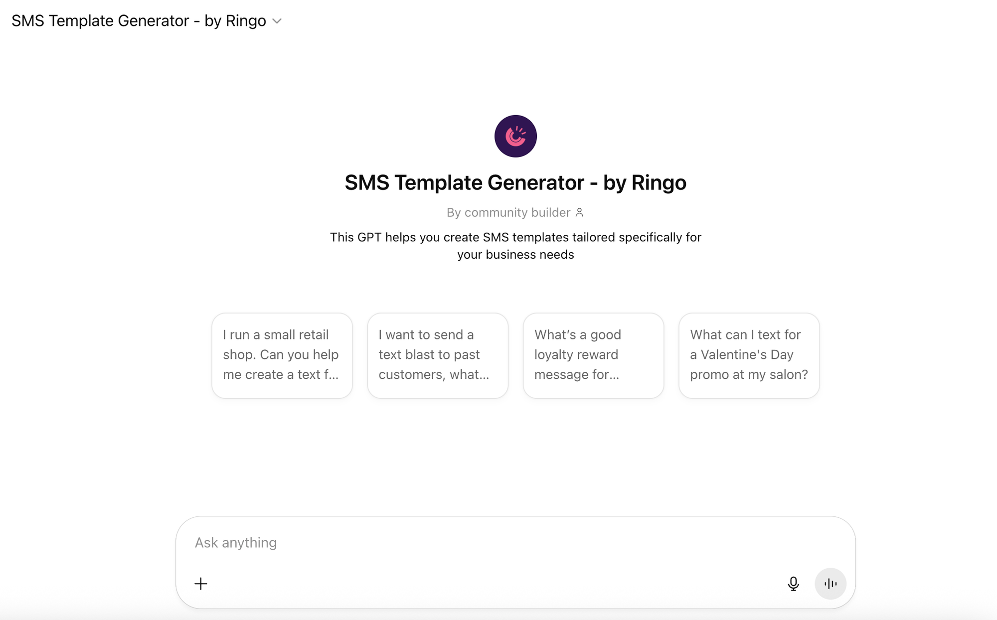 Ringo SMS Template Generator on ChatGPT