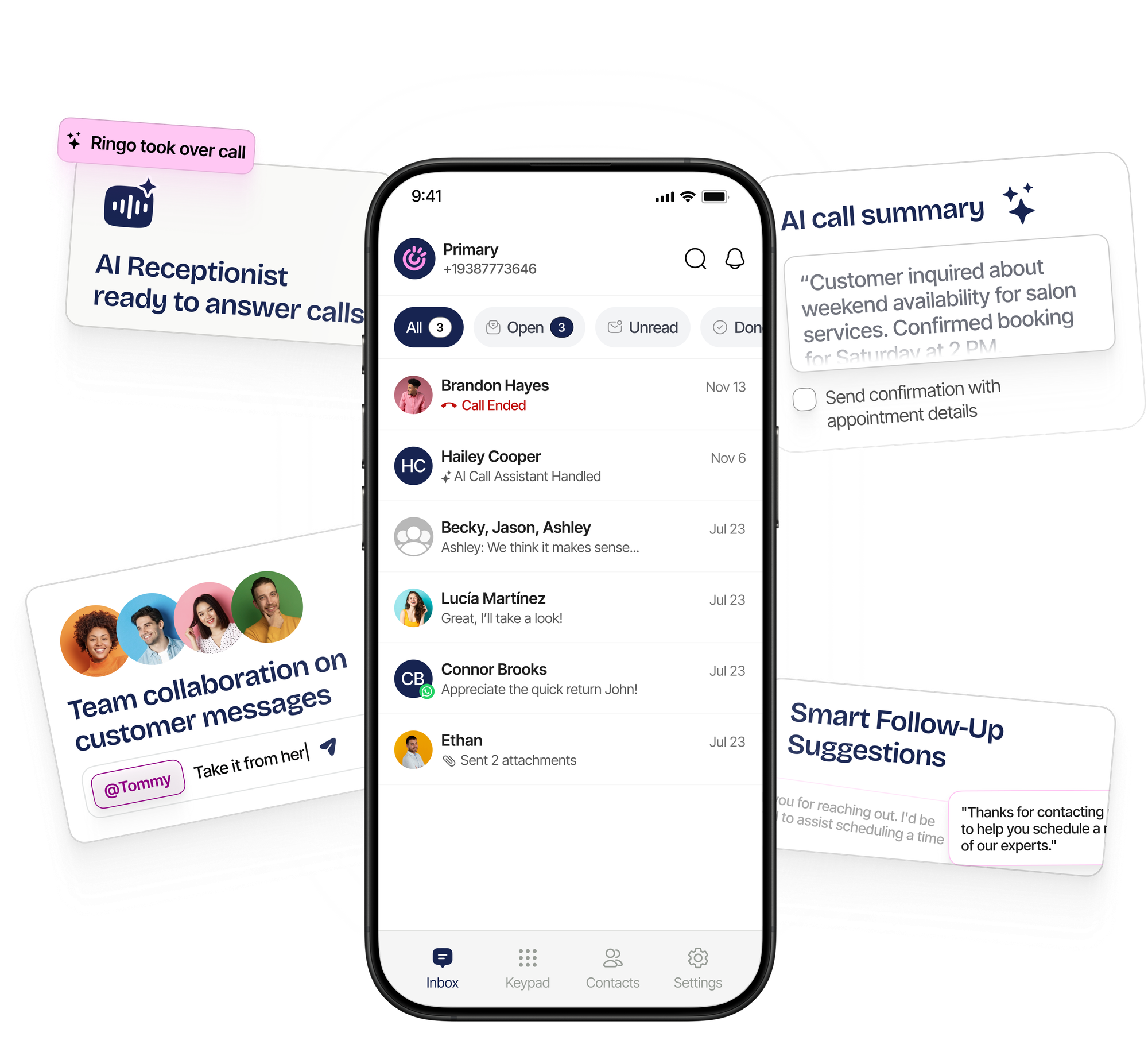 Illustration of phone with Ringo app showcasing
